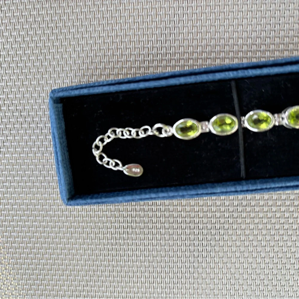 Sterling Silver Green Peridot Link Bracelet